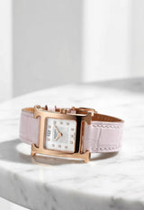 Small Heure H 25mm Watch in Mauve Pale Matte Alligator Single Tour Strap with Rose Gold Case