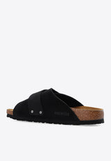 Birkenstock Kyoto Suede Logo Slides Black 1022566 0-BLACK