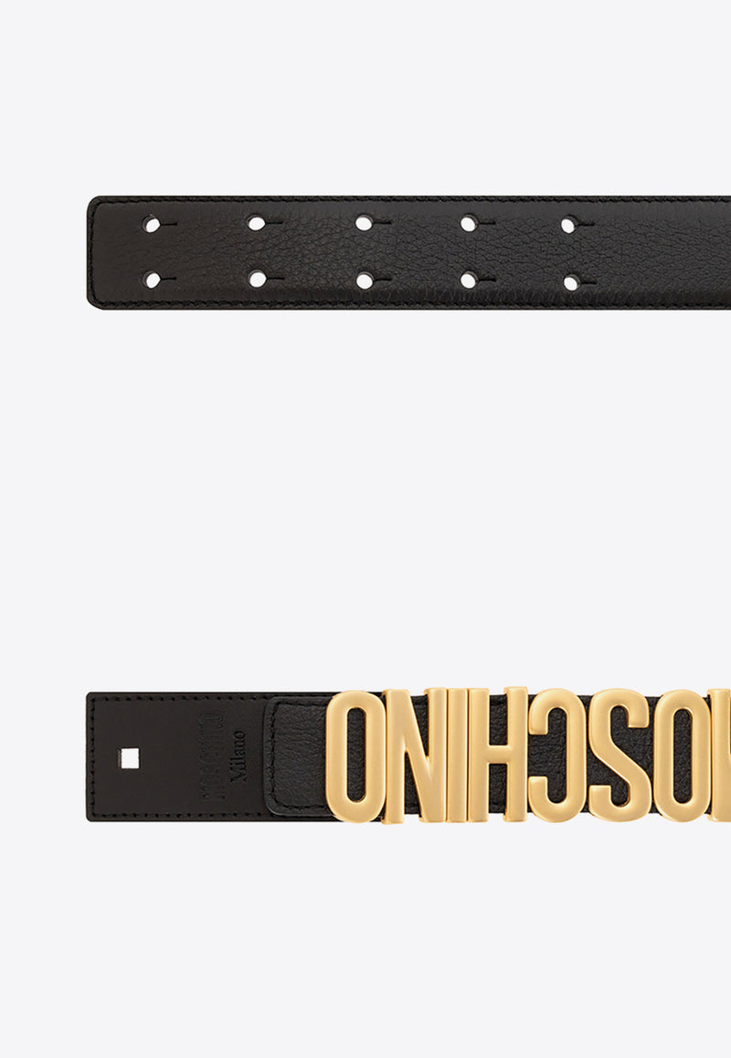 Moschino Logo Lettering Grained Leather Belt Black 2227 A8009 8003-555