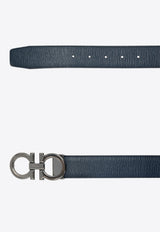 Ferragamo Reversible Leather Gancini Belt Navy 679710 DOUBLE ADJUS 746507-DEEP OCEAN