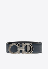 Ferragamo Reversible Leather Gancini Belt Navy 679710 DOUBLE ADJUS 746507-DEEP OCEAN