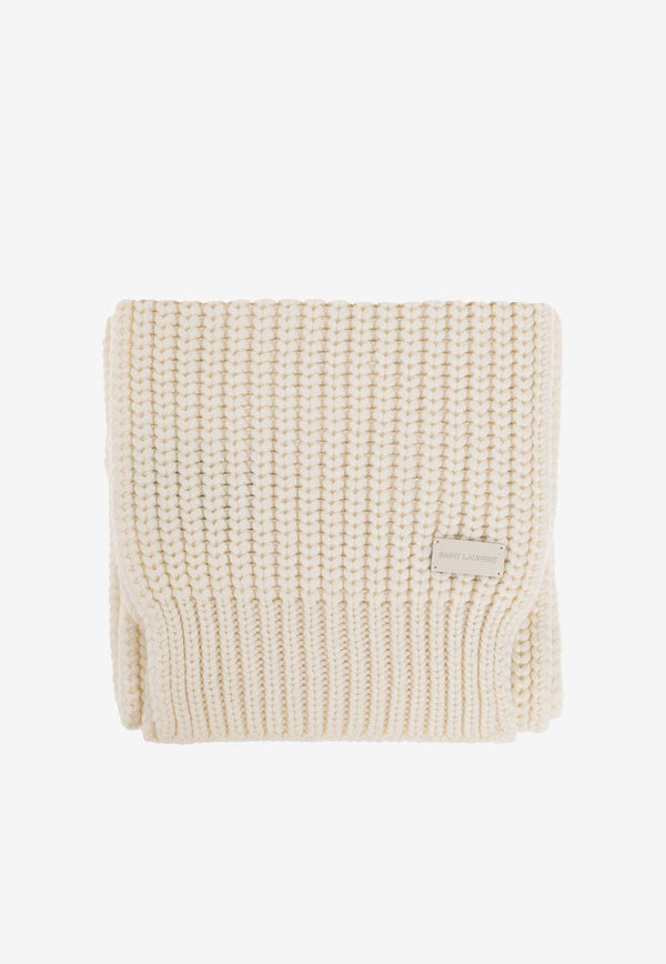 Saint Laurent Knitted Cashmere Scarf Cream 717436 3Y205-9100