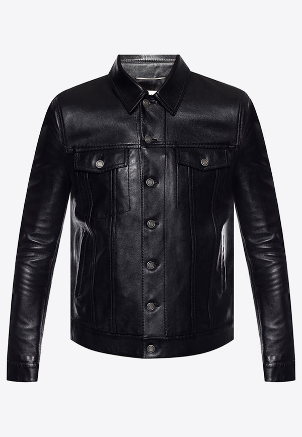 Saint Laurent Pointed Collar Leather Jacket Black 529949 YC2OC-1000