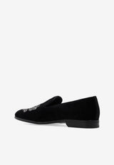 Dolce & Gabbana Coat of Arms Embroidery Velvet Loafers Black A50490 AO249-8R747