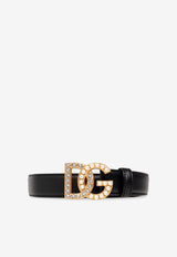 Dolce & Gabbana Embellished DG Logo Leather Belt Black BE1577 AQ339-8S574