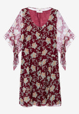 Chloé Floral Print Silk Dress Burgundy CHC19ARO61 347-9L0