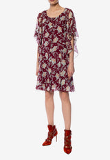 Chloé Floral Print Silk Dress Burgundy CHC19ARO61 347-9L0