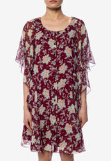 Chloé Floral Print Silk Dress Burgundy CHC19ARO61 347-9L0