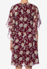 Chloé Floral Print Silk Dress Burgundy CHC19ARO61 347-9L0