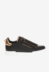 Dolce & Gabbana Portofino Logo Tag Leather Sneakers Black CK1602 AN298-8E831