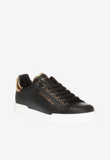 Dolce & Gabbana Portofino Logo Tag Leather Sneakers Black CK1602 AN298-8E831