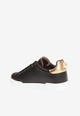 Dolce & Gabbana Portofino Logo Tag Leather Sneakers Black CK1602 AN298-8E831