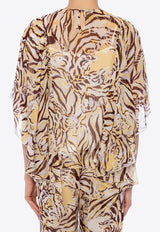 See By Chloé Tiger Print Flouncy Blouse Brown CHS19SHT08 022-9CA