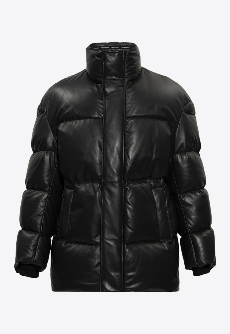 Emporio Armani Nappa Leather Down Jacket Black H31B85 C1P8A-999