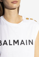 Balmain Logo Print Sleeveless T-shirt White AF1ED000 BB02-GAB