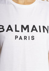 Balmain Logo Print T-shirt with Buttons White AF1EF005 BB02-GAB