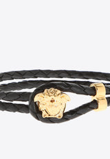 Versace Medusa Braided Leather Bracelet Black DG05579 DMTN-D41O