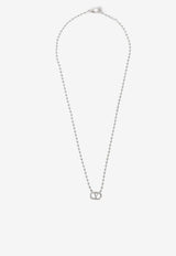 Valentino Ovalette VLogo Brass Necklace Palladium