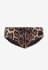 Dolce & Gabbana Leopard Print Logo Plaque Swim Briefs Brown 61123190 / 62171000