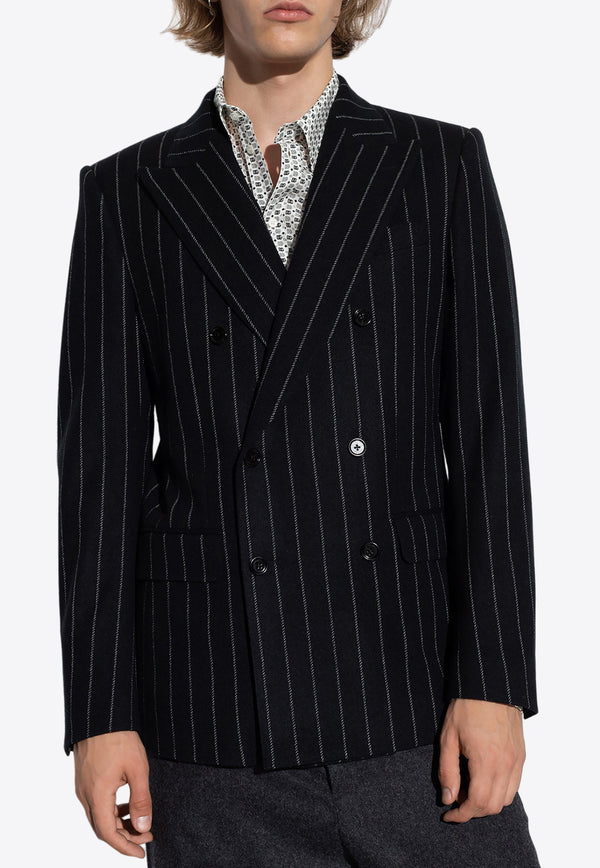 Dolce & Gabbana Striped Double-Breasted Blazer in Wool Blend G2QU4T FRMD4-S8051 Black
