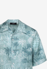 Amiri Palm-Print Bowling Shirt Blue