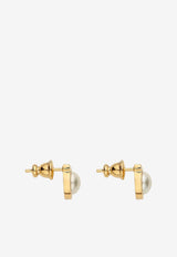 Ferragamo Flat Gancini Pearl Stud Earrings Gold 760121 STUD G PEARL 696454 STUD G PERLA CREAM