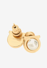 Ferragamo Flat Gancini Pearl Stud Earrings Gold 760121 STUD G PEARL 696454 STUD G PERLA CREAM
