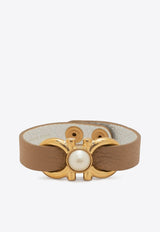 Salvatore Ferragamo Gancini Pearl Leather Bracelet Beige 760591 BR GANVINT P 756239 CASHEW/BIANCO