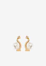 Ferragamo Crystal Gancini Pearl Drop Earrings Gold 760800 EAR ESSE STR 780371 ORO GIOVE/STR WHITE