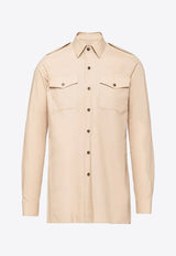 Prada Triangle Logo Buttoned Shirt Beige UCN513S2321U7Y_F0770