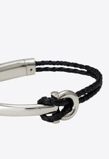 Ferragamo Gancini Braided Leather Bracelet Black 770390 BR NODO AMOR 785643 PLD/BLACK 17