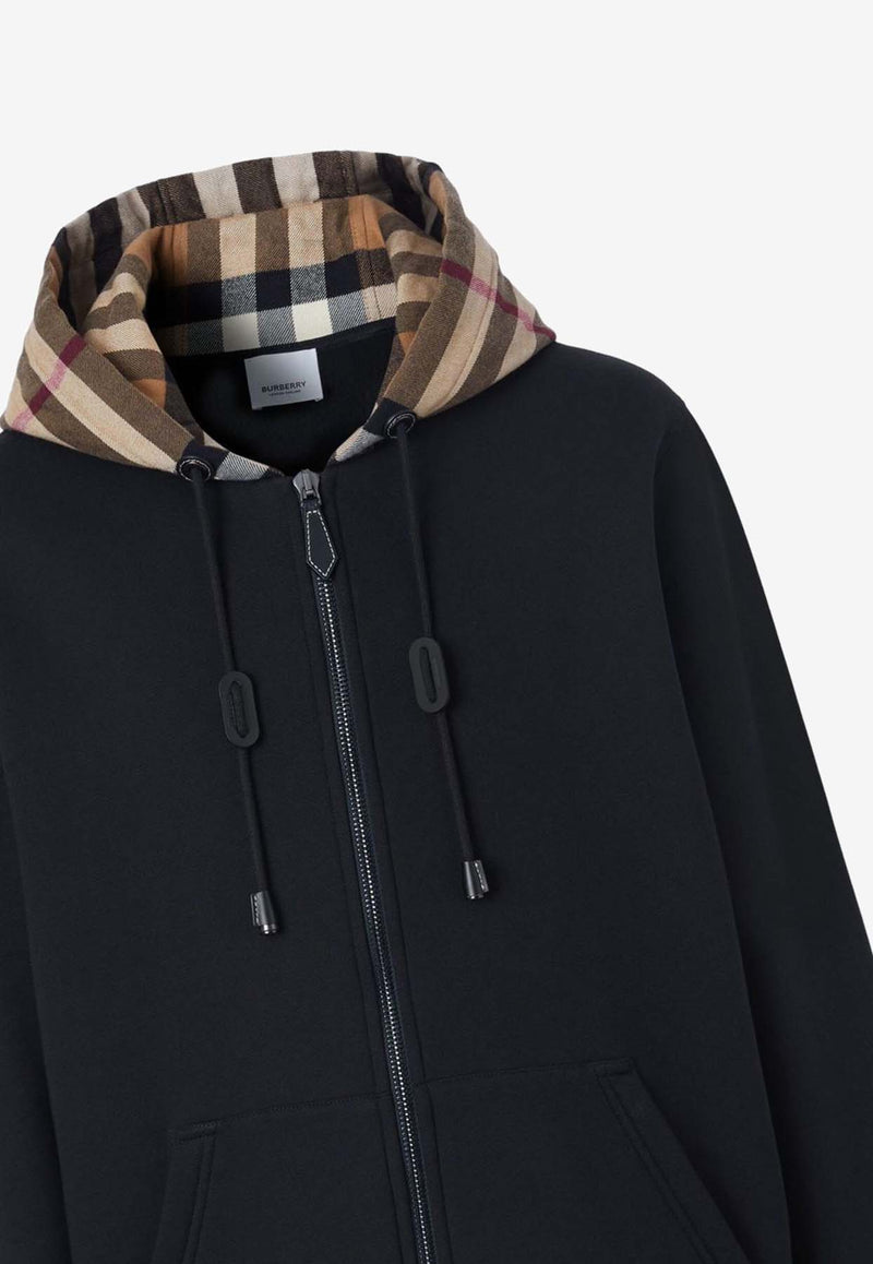 Burberry Check-Pattern Zip-Up Hooded Sweatshirt 8060705_A1189 Black