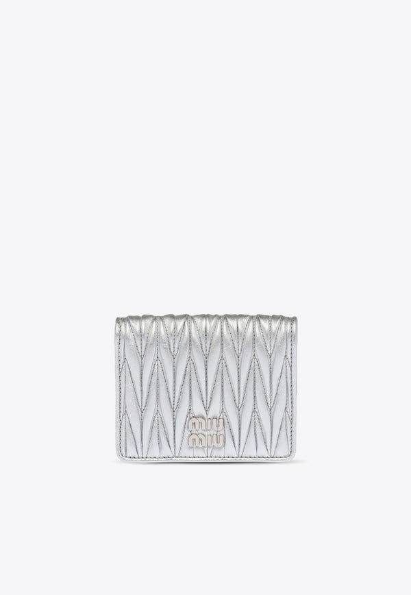 Miu Miu Small Logo Plaque Quilted Leather Wallet Silver 5MV2042FPP_F0118