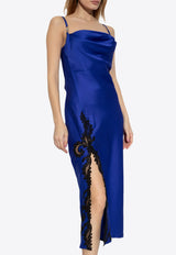 Versace Barocco Lace Embellished Satin Midi Dress

 Blue 1013425 1A00540-2U160