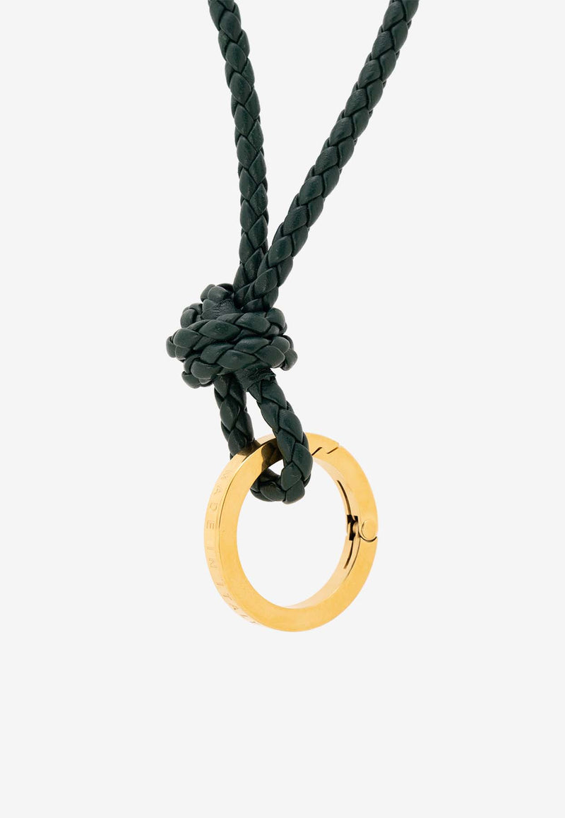 Bottega Veneta Intreccio Leather Long Key Ring Emerald Green 755000 V0HW0-3049