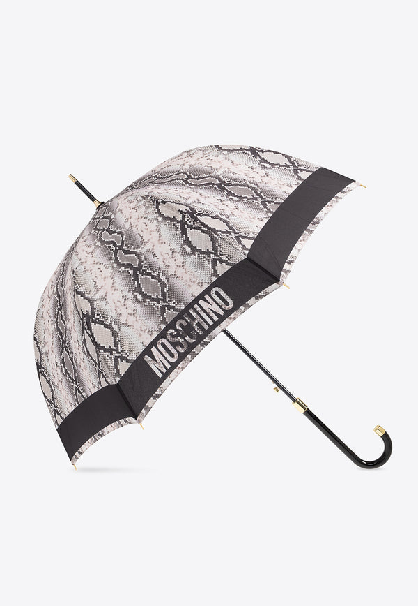 Moschino Logo Trim Snakeskin Print Umbrella Gray 8920 63AUTOA-BLACK