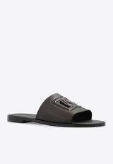 Dolce & Gabbana DG Logo Leather Slides Brown A80397 AO602-8H042