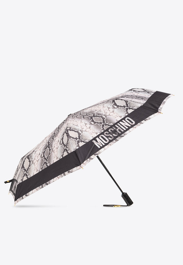 Moschino Logo Trim Snakeskin Print Umbrella Gray 8920 OPENCLOSEA-BLACK