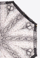 Moschino Logo Trim Snakeskin Print Umbrella Gray 8920 OPENCLOSEA-BLACK