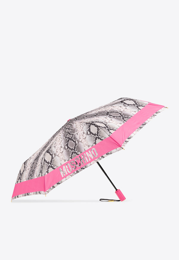 Moschino Logo Trim Snakeskin Print Umbrella Gray 8920 OPENCLOSEJ-FUXIA