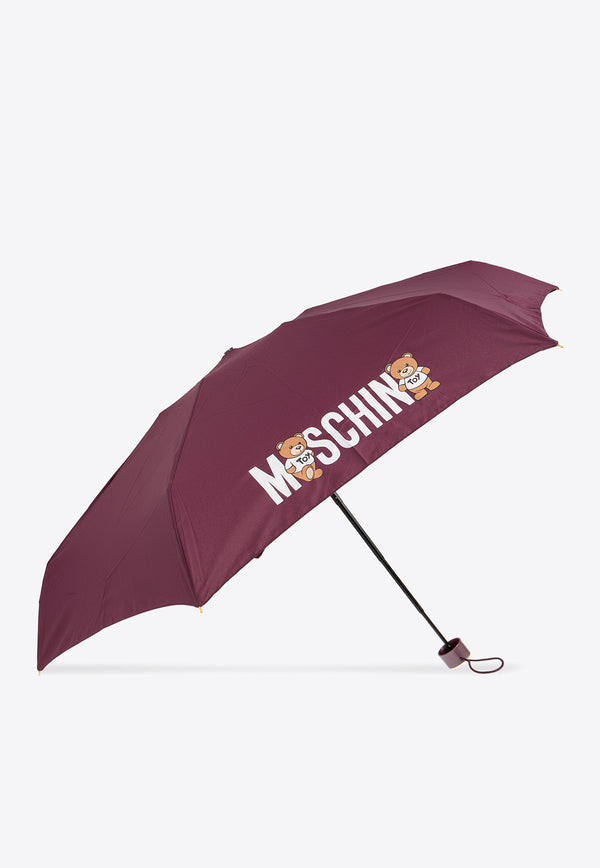 Moschino Teddy Bear Logo Foldable Umbrella Purple 8550 SUPERMINIX-BURGUNDY