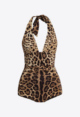 Dolce & Gabbana Leopard Print Halterneck One-Piece Swimsuit Beige O9A06J ONO11-HY13M