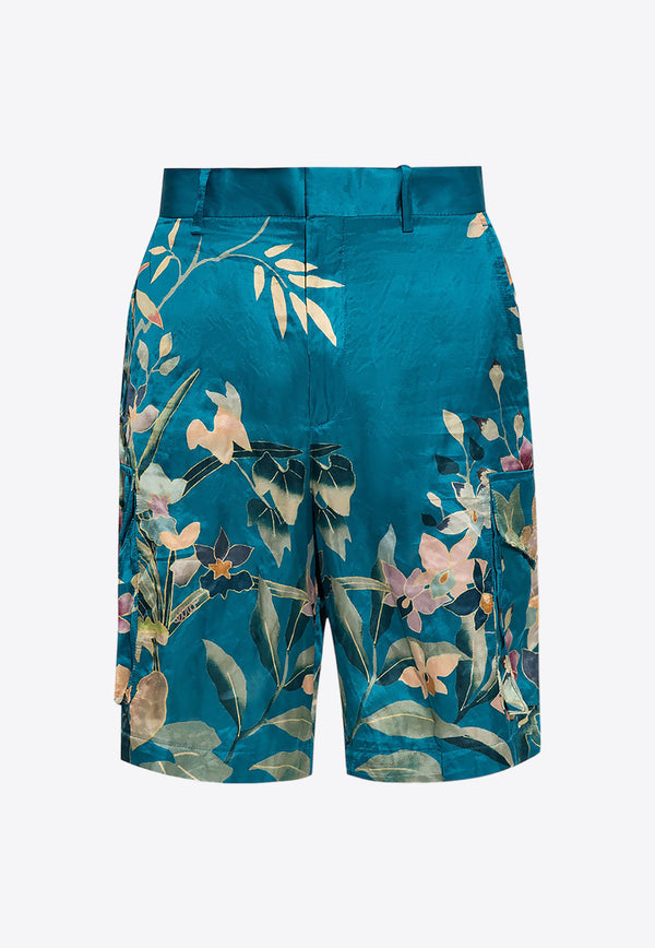 Etro Floral Print Satin Shorts Blue U1W785 4119-250