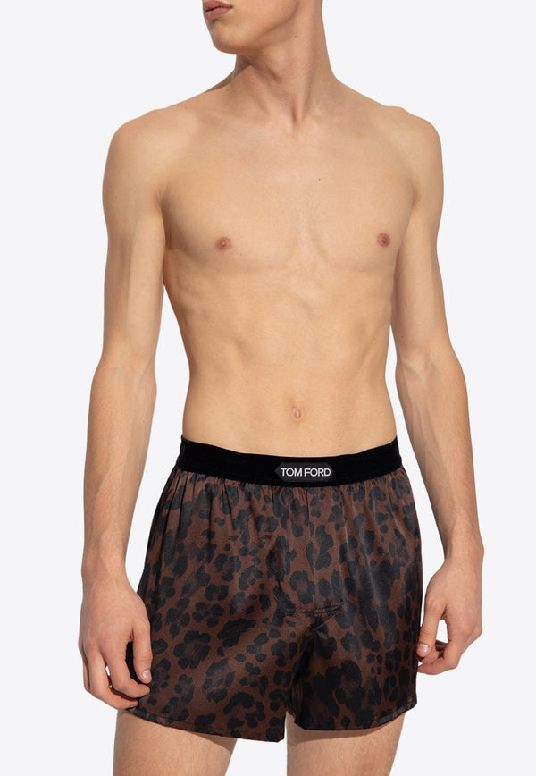 Tom Ford Leopard Print Silk Boxers Brown T4LE41020 0-208