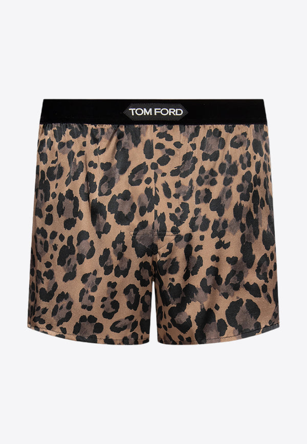 Tom Ford Leopard Print Silk Boxers Brown T4LE41020 0-258