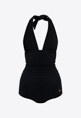 Dolce & Gabbana Halterneck Ruched One-Piece Swimsuit Black O9A06J ONO12-N0000