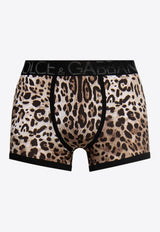 Dolce & Gabbana Leopard Print Stretch Boxers Brown M4D19J ONO03-HA93M