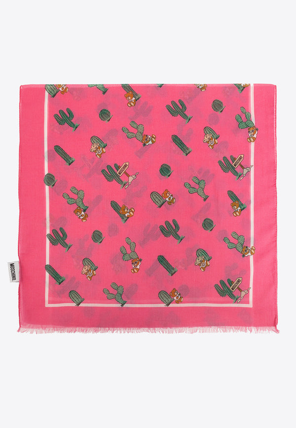 Moschino Cactus Print Rectangular Scarf Pink 03321 M3068-004