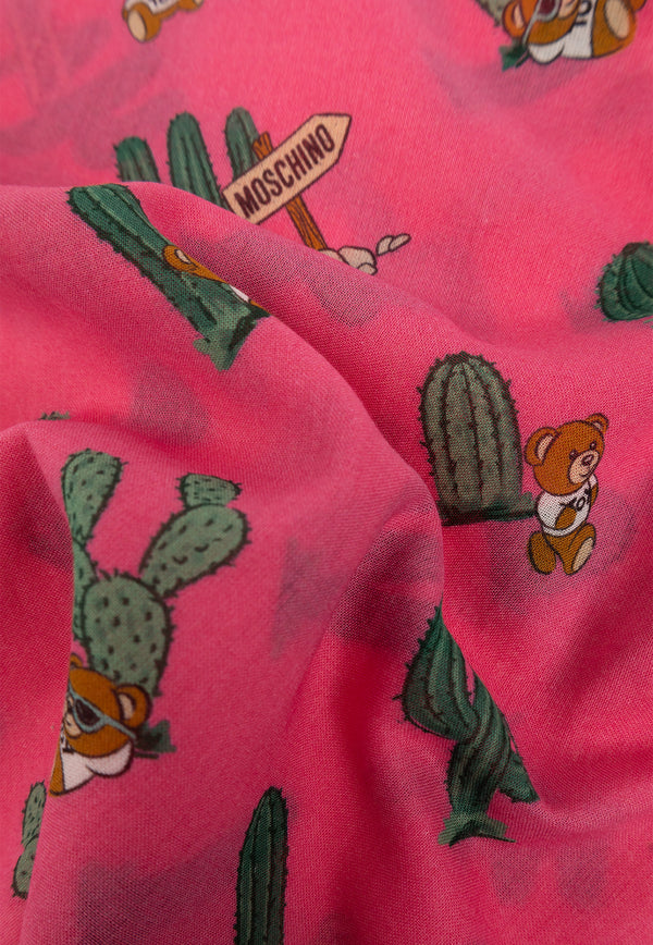 Moschino Cactus Print Rectangular Scarf Pink 03321 M3068-004