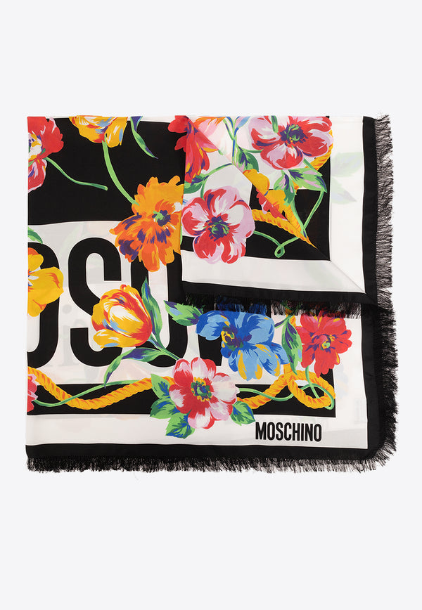 Moschino Floral Print Silk Scarf Black 03598 M3049-003